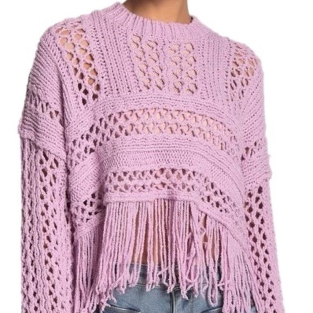 Free People Higher Love Crochet Fringe Sweater Size XS